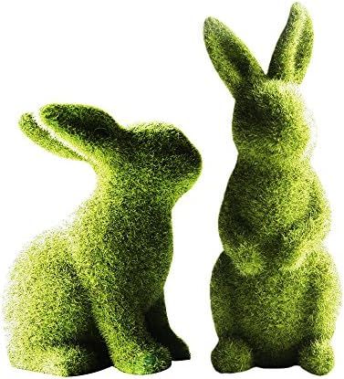 Mystery&Melody 2PCS Flocked Bunny ReFlocked Bunny Green Resin Rabbit Easter Rabbit Combination Ra... | Amazon (US)