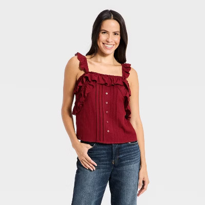 Women's Ruffle Sleeve Tank Top - Universal Thread™ Maroon XL | Target