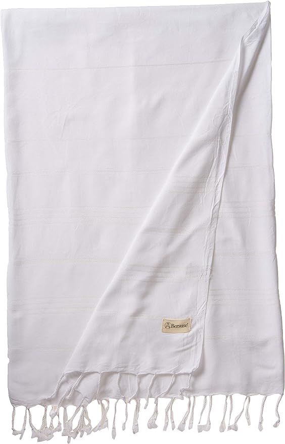 Bersuse 100% Cotton - Anatolia XL Throw Blanket Turkish Towel - 61 x 82 Inches, White | Amazon (US)