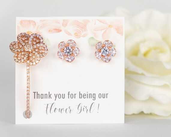 Flower Girl Thank you Gift | Flower Girl Hair Clip | Flower Girl Earrings | Flower Girl Jewelry |... | Etsy (US)