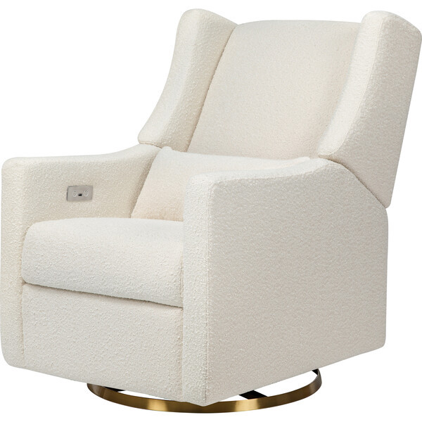 Kiwi Electronic Recliner & Swivel Glider with USB Port, Ivory Boucle/Gold | Maisonette