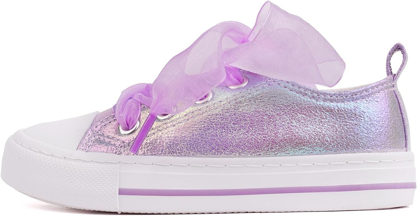HugRain Little Girls Kids Classic Sparkle Low Top Lace Up Sneakers Walking Shoes | Amazon (US)