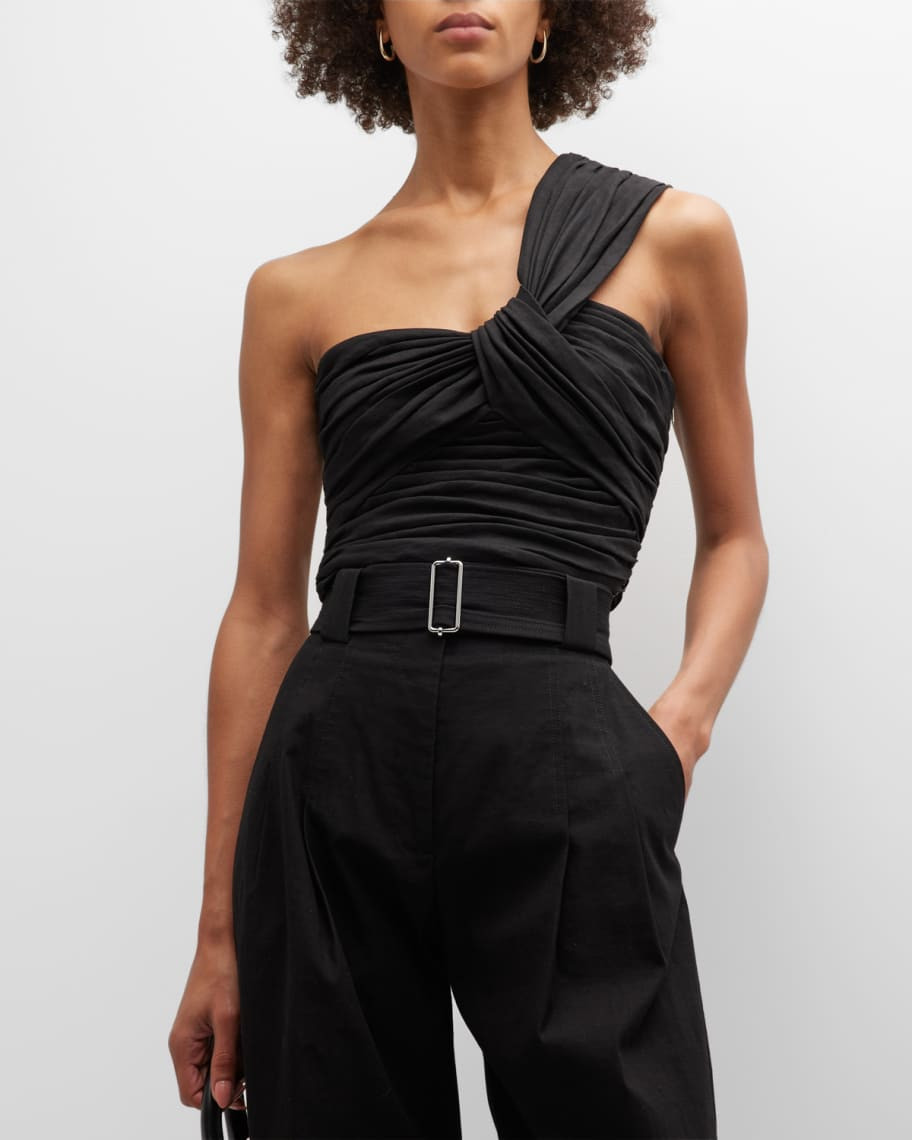 Apollo Gathered One-Shoulder Crop Top | Neiman Marcus
