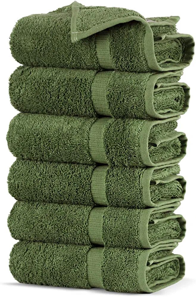 Towel Bazaar Premium Turkish Cotton Super Soft and Absorbent Towels (6-Piece Hand Towels, Moss Gr... | Amazon (US)