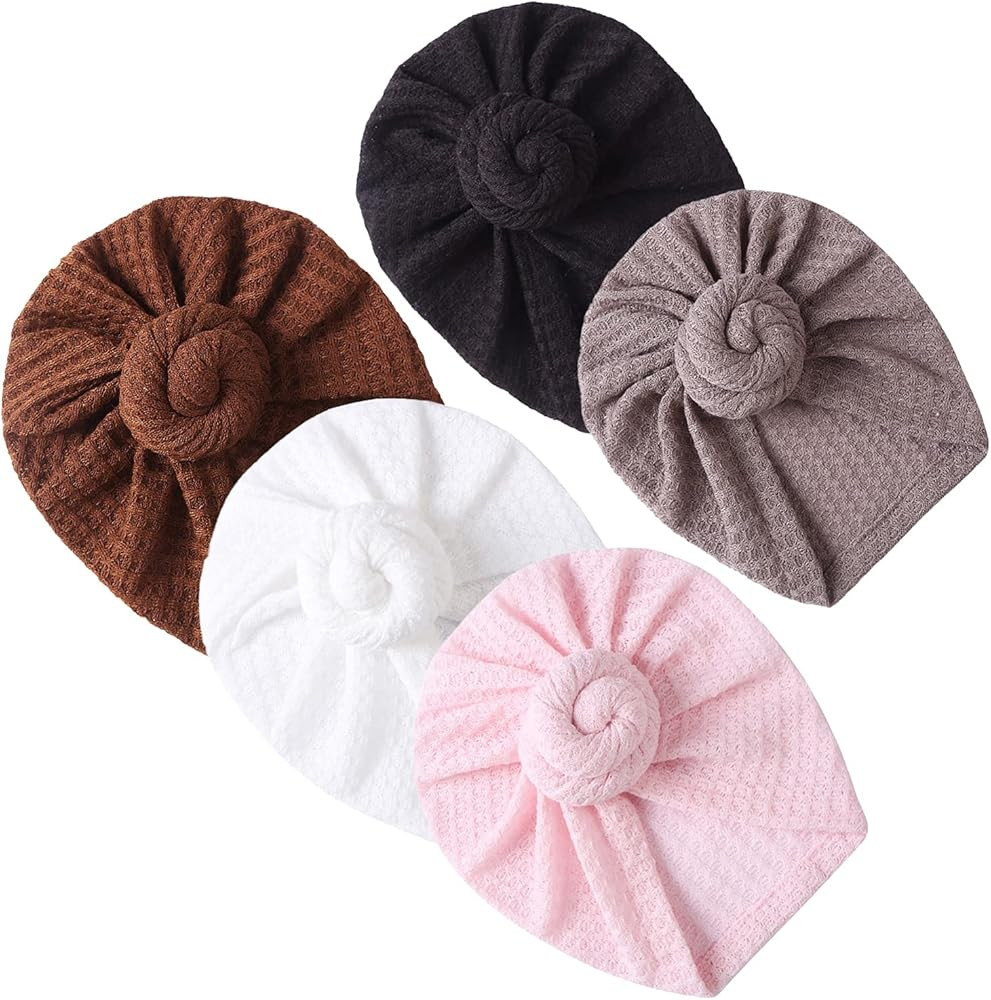 KIDOCHEESE Baby Turban Bow Newborn Hat Infant Headband Nursery Beanie Headwrap Stretchy Cap | Amazon (US)