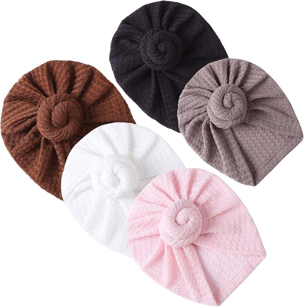 KIDOCHEESE Baby Turban Bow Newborn Hat Infant Headband Nursery Beanie Headwrap Stretchy Cap | Amazon (US)