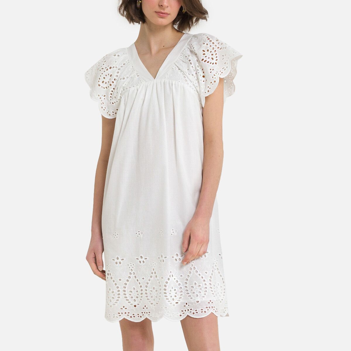 Broderie Anglaise Mini Dress in Cotton | La Redoute (UK)