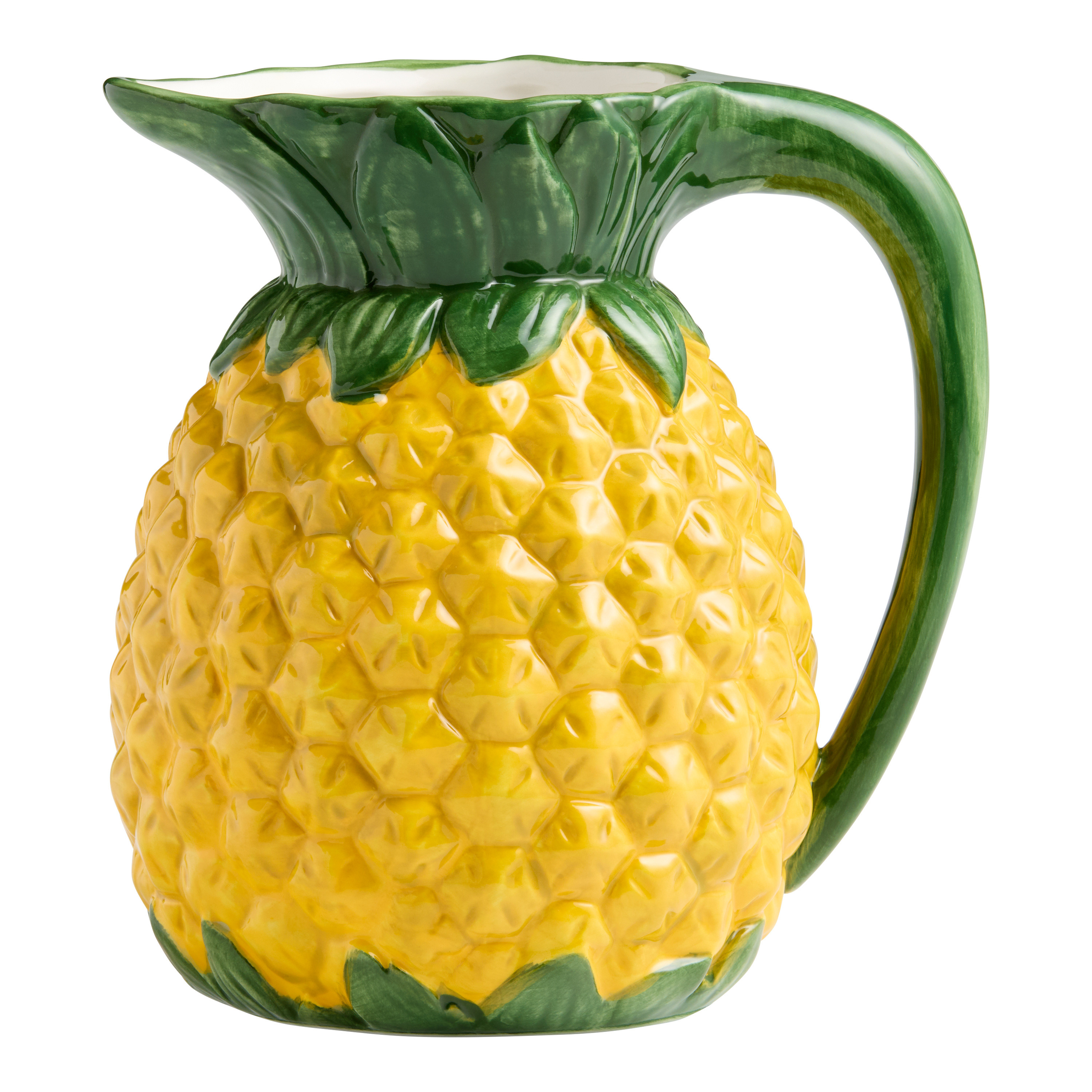 Yellow Ceramic Pineapple Hand Painted Figural Pitcher | World Market