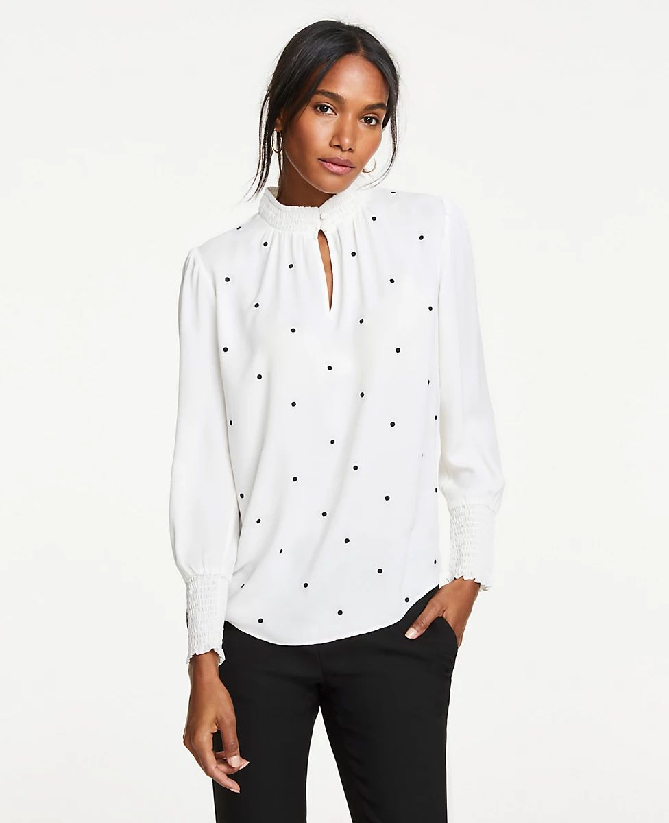 Dot Embroidered Smocked Top | Ann Taylor (US)