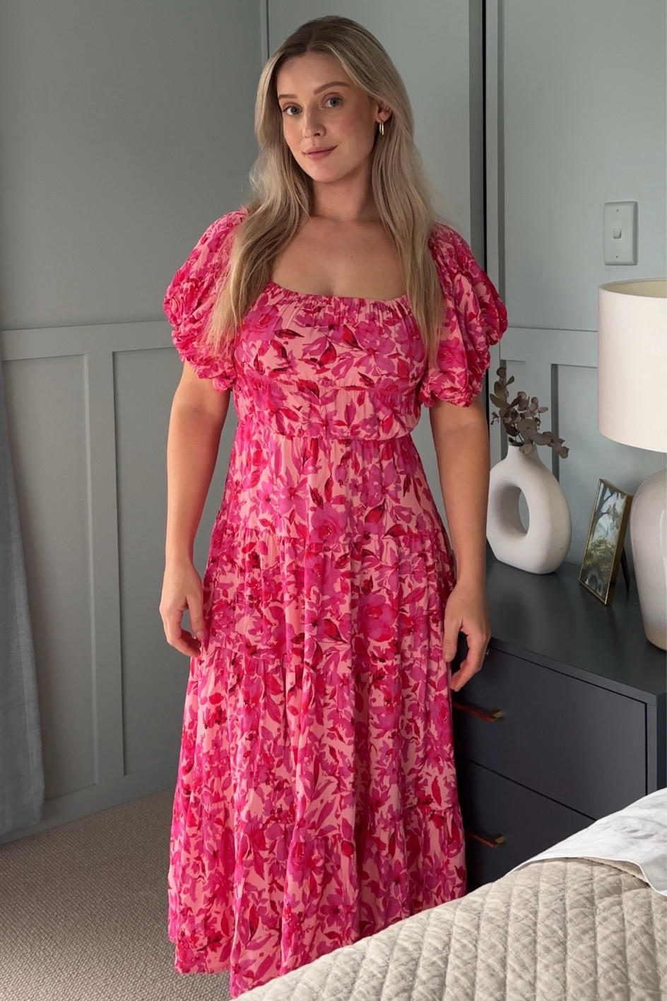 Perfect special occasion dress that has no zips, just elastic under the bust. I wore this same dress 9 months pregnant! 
