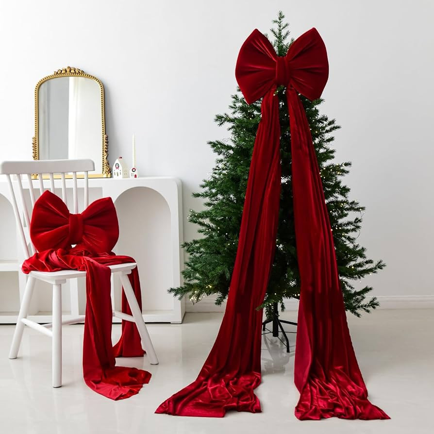 Extra Large Velvet Christmas Tree Topper Bow 79 x 16 Inch Giant Red Bow with Long Streamers Overs... | Amazon (US)