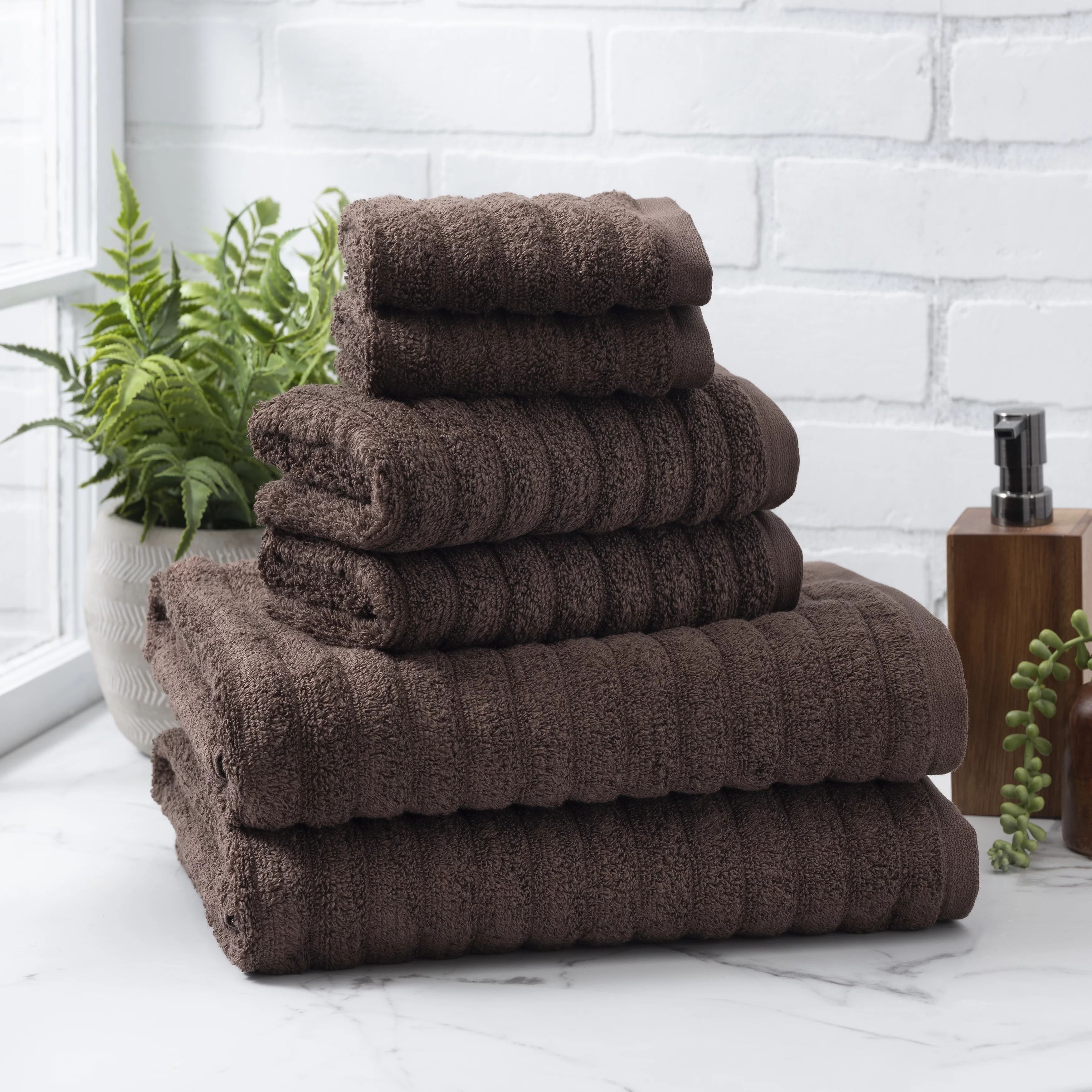 Mainstays Performance 6-Piece Towel Set, Textured Brown Basket | Walmart (US)