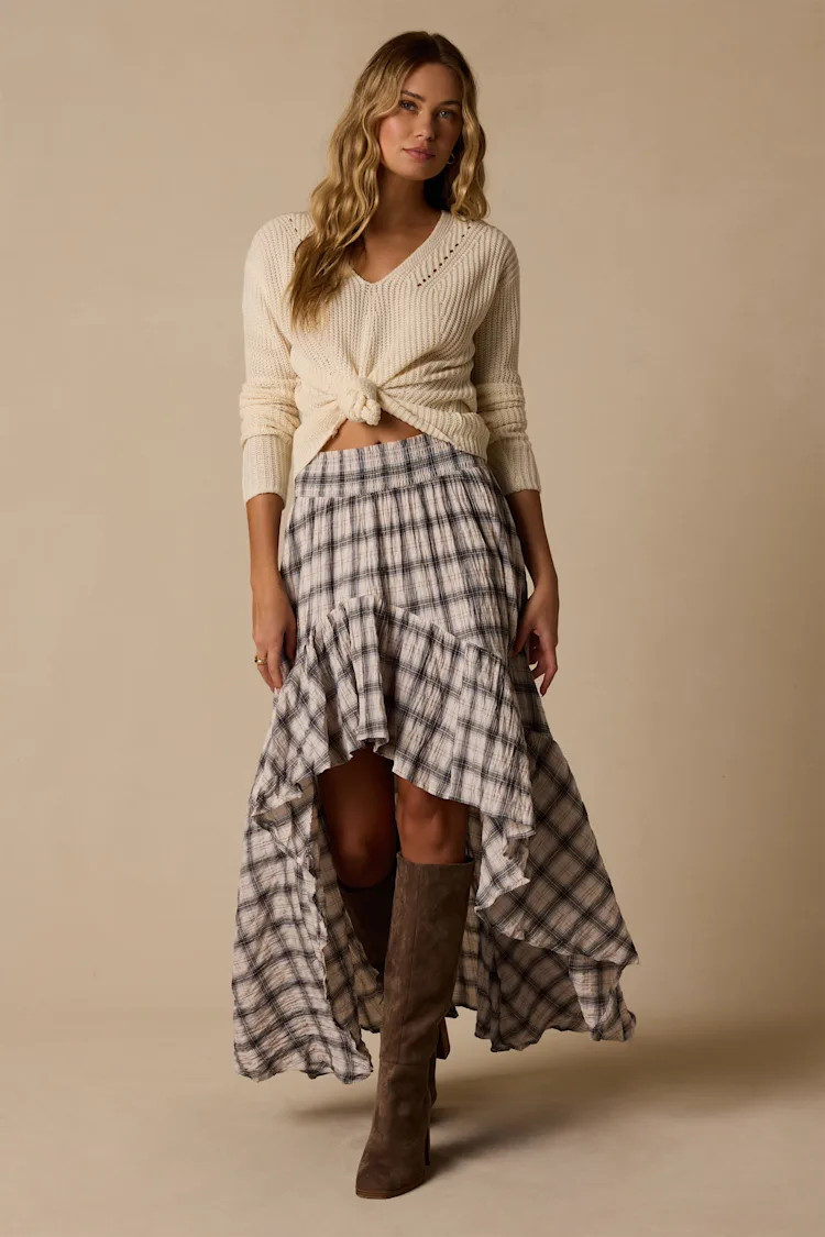 Linden Ivory Plaid High-Low Skirt | Lulus