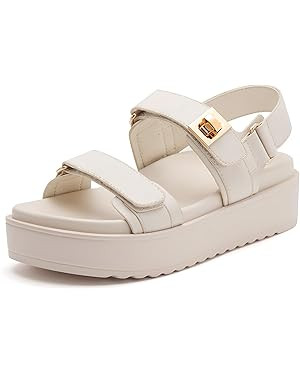 vodvob Women's Flat Sandals Double Straps Adjustable Slides with Soft Arch Support Slip On Casual... | Amazon (US)