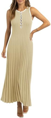Wenrine Womens Sleeveless Maxi Dress Summer Hollow Out Crewneck Casual Ribbed Knit Slim Fit Tank ... | Amazon (US)