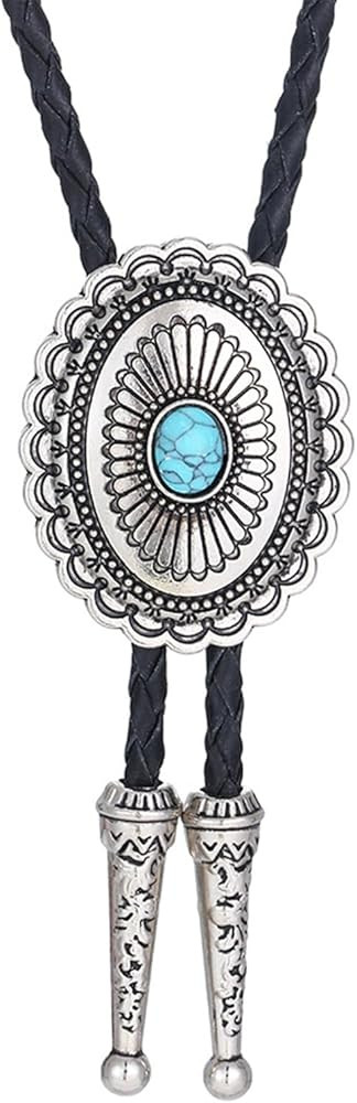 Turquoise Bolo Tie for Men, Leather Braided Necktie Western Cowboy Bola Tie Costume Accessories f... | Amazon (US)