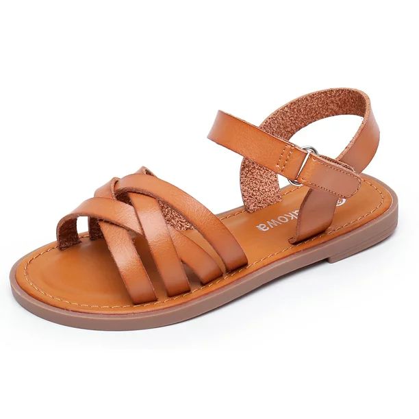 Blikcon Girls Sandals Open Toe Princess Flat Sandals Strappy Summer Shoes (Color : Brown, Size : ... | Walmart (US)