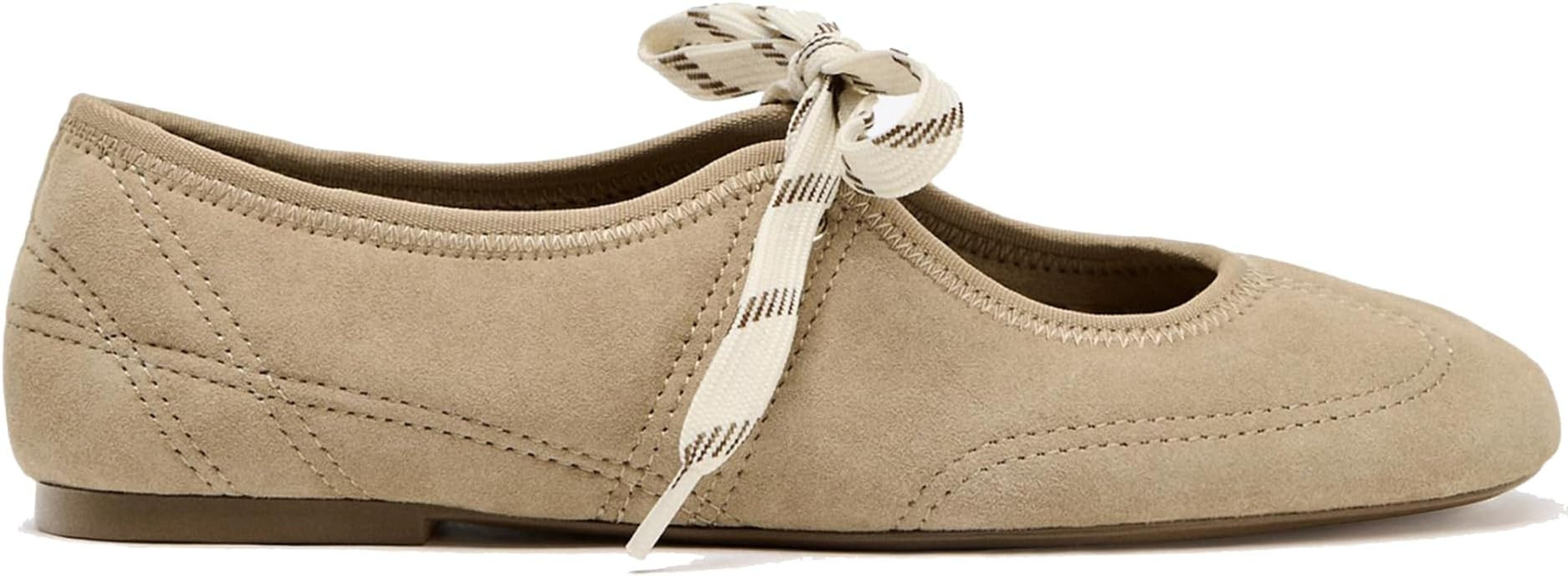 Women’s Lace Up Ballet Flats Comfortable Suede Round Toe Mary Jane Flats Casual Dressy Slip On ... | Amazon (US)