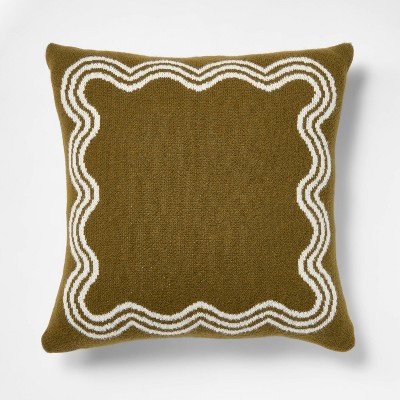 24"x24" Jacquard Knit Pillow with Scallop Pattern Dark Olive - Threshold™ designed with Studio ... | Target