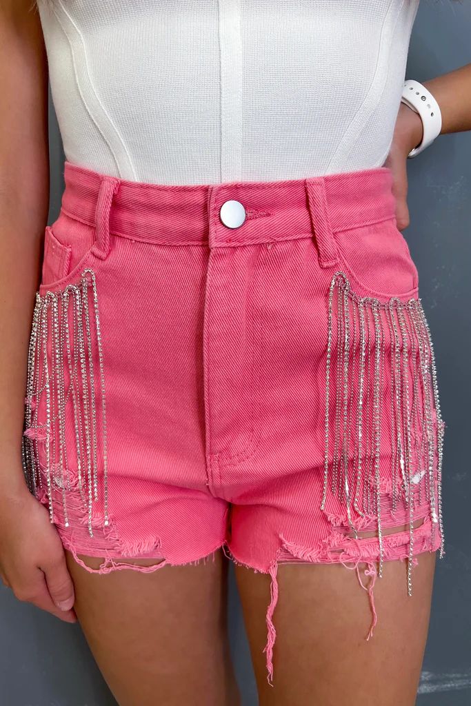 Late Nights in Nash Rhinestone Shorts- Hot Pink | Vogue Society Boutique