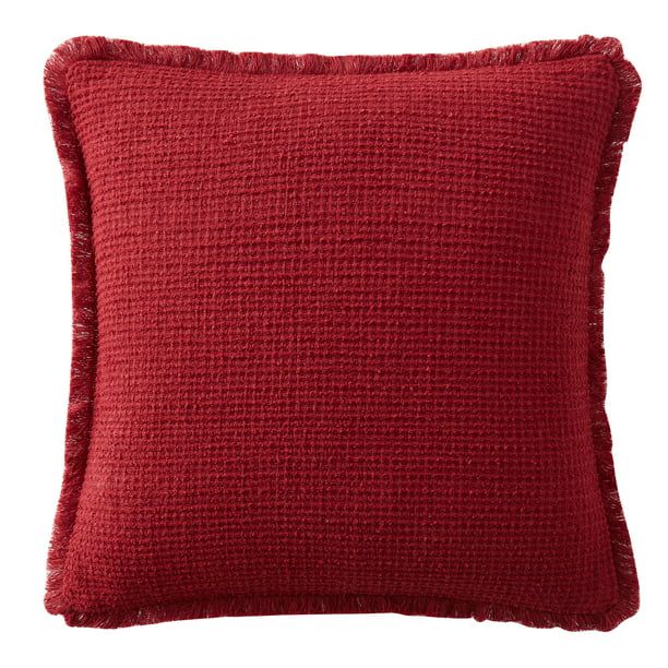 My Texas House Sabine 20" x 20" Farmhouse Red Solid Woven Boucle Square Decorative Pillow Cover (... | Walmart (US)