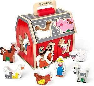 Melissa & Doug Wooden Take-Along Sorting Barn Toy with Flip-Up Roof and Handle, 10 Wooden Farm Pl... | Amazon (US)