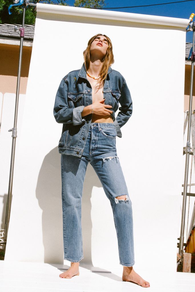 BDG Premium High-Waisted Straight Leg Jean – Distressed Medium Wash | Urban Outfitters (US and RoW)
