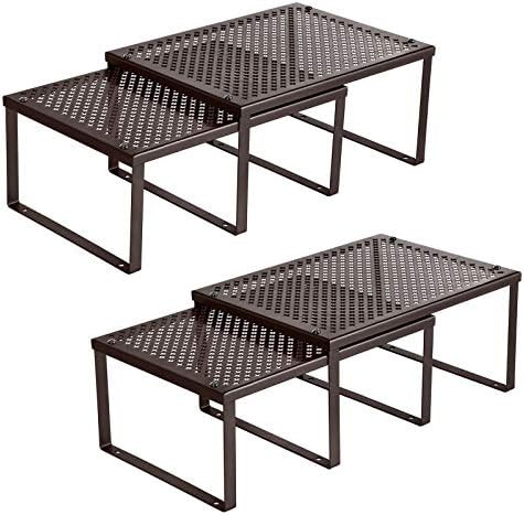 SONGMICS Cabinet Shelf Organizer, Stackable, Expandable, Set of 4 Metal Kitchen Counter Shelves, Bro | Amazon (US)
