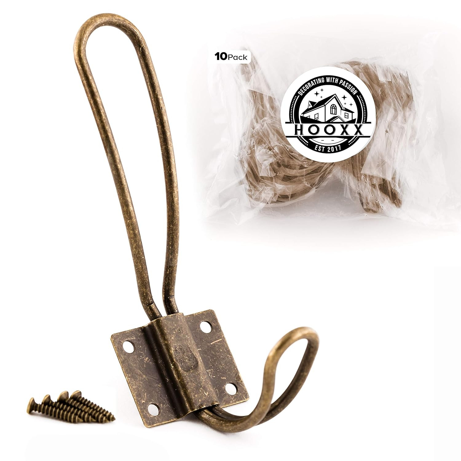 HOOXX 10 Pack of Rustic Coat Hooks | Decorative Vintage Hangers with Metal Screws Included | Wall... | Amazon (US)