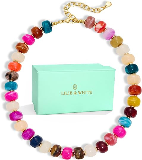 LILIE&WHITE Resin Chunky Beaded Necklace for Women Minimalistic Modern Statement Necklace Jewelry... | Amazon (US)