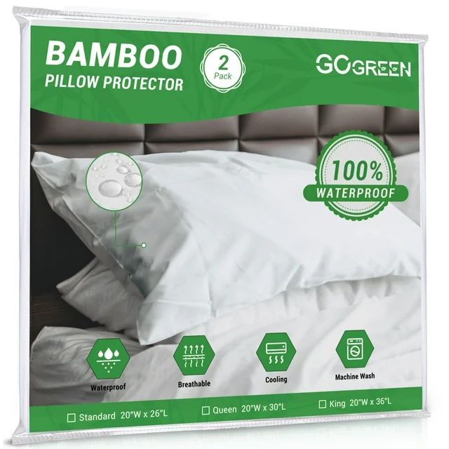 GOGREEN Bamboo Waterproof Pillow Protectors with Zipper Standard Size - Hypoallergenic Pillow Cas... | Walmart (US)