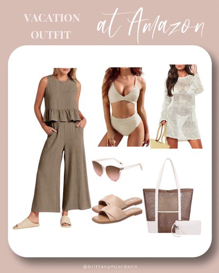 Resort wear vacation outfit idea at Amazon

Linen two piece set. Cropped top. 2 piece bathing suit. High waisted swimsuit swim wear. Crochet cover up. Beach bag with purse. Nude sandals. Sunglasses. Cream color. Beige.

#LTKSeasonal #LTKswim #LTKtravel