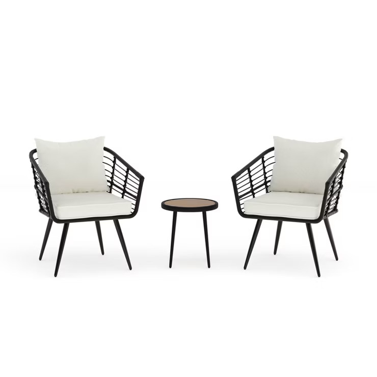 Haven Way 3pc Hollis Aluminum Outdoor Small Space Chat Set Black/Off-White | Target