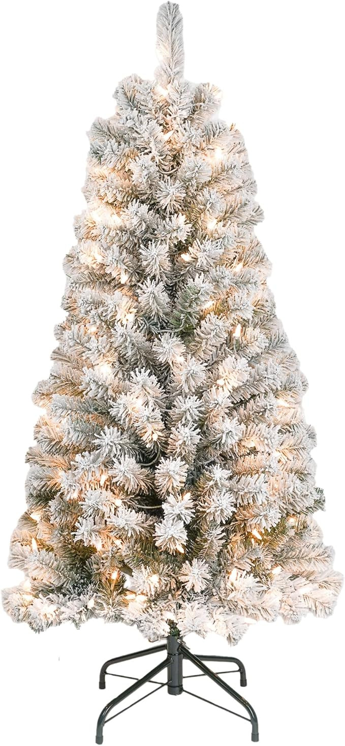 Flocked Pencil Christmas Tree with Lights 4Ft, Artificial Prelit Christmas Tree with 150 Clear Li... | Amazon (US)