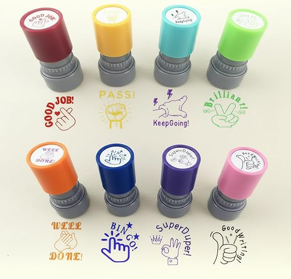 8-Pack Motivational Themed Stamp Cute Stamp Self Inking Stamps for Grading Review Homework Reward... | Amazon (US)