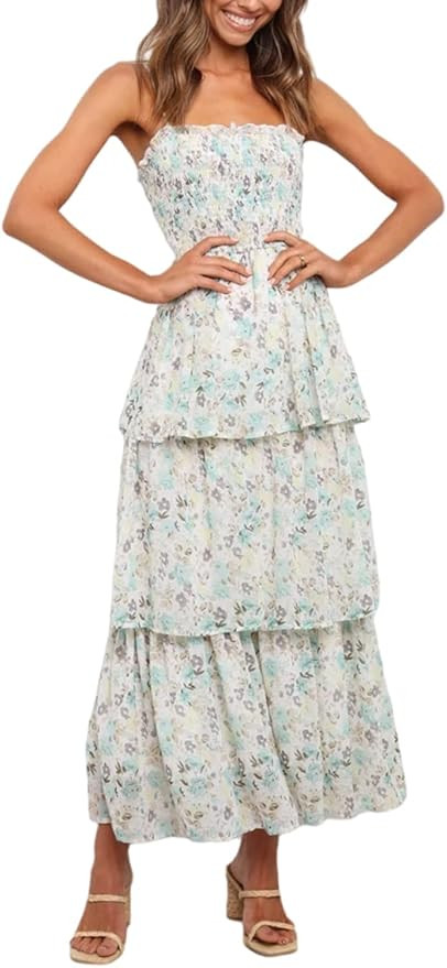 Amegoya Womens Summer Bohemian Strapless Off Shoulder Lace Trim Backless Flowy A Line Beach Long ... | Amazon (US)