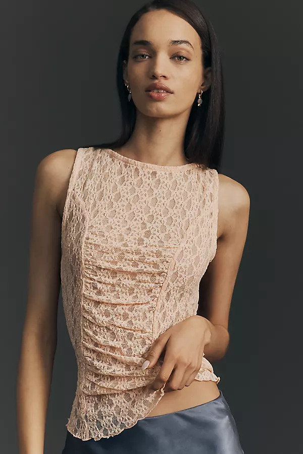 By Anthropologie Ruched Lace Tank | Anthropologie (US)