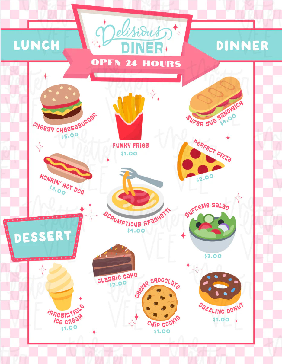 Delicious Diner Play Collection | Printable Play | The Letter Vee