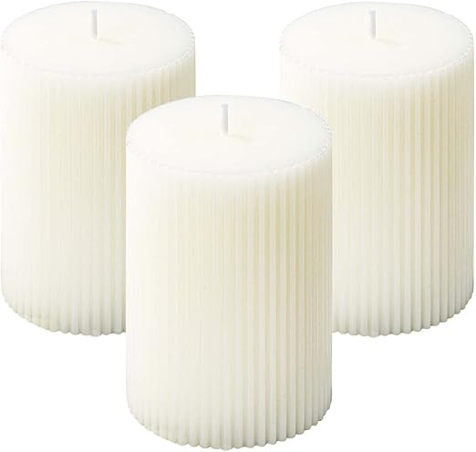 Ribbed Pillar Candles 2.75x4'' White Unscented Modern Home Décor Handmade (3 Packs, White) | Amazon (US)