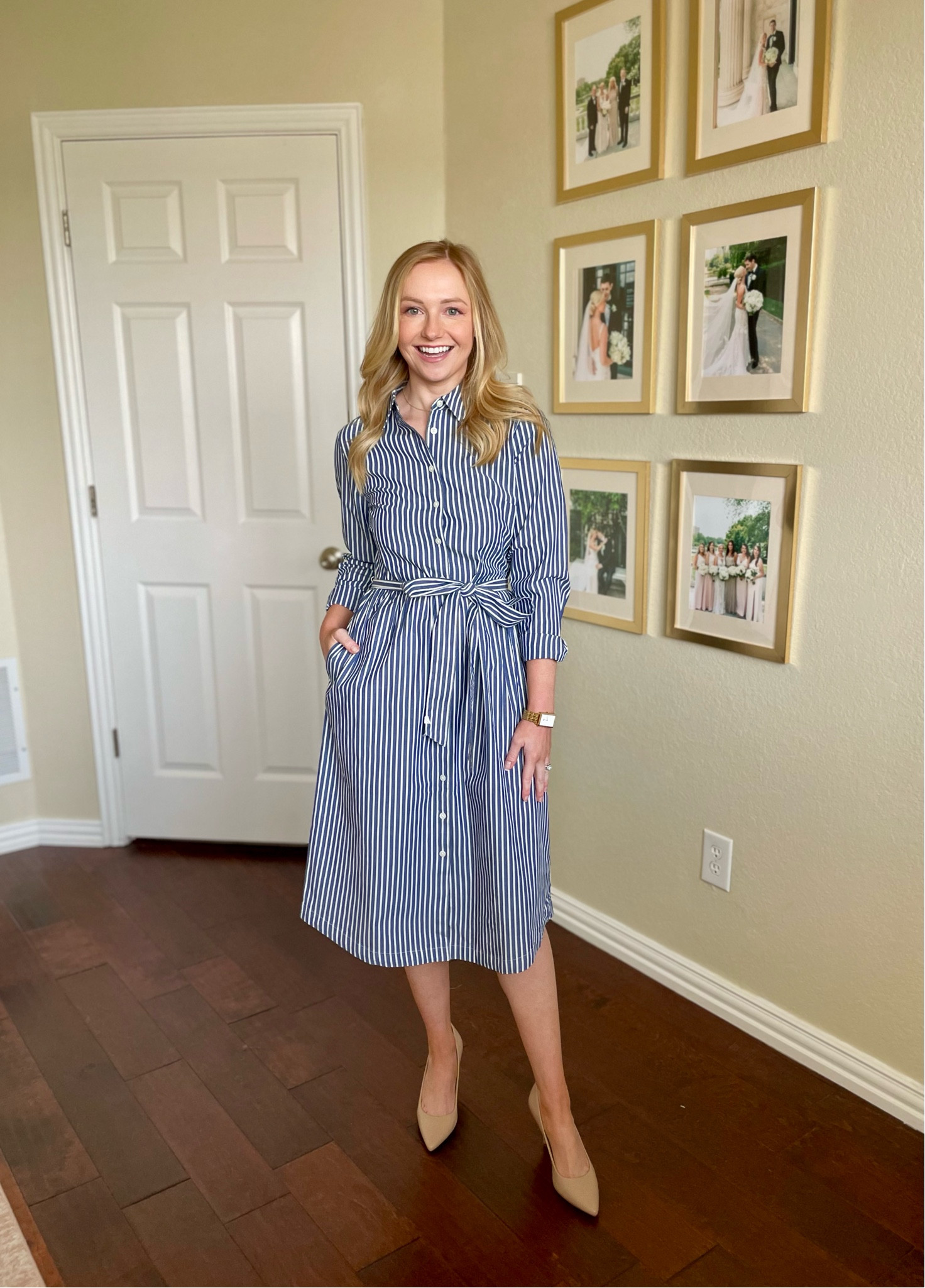 Wearing a 0 regular | shirt dress, striped dress, work dress, teacher outfit, teacher dress 

#LTKSeasonal #LTKWorkwear #LTKPetite