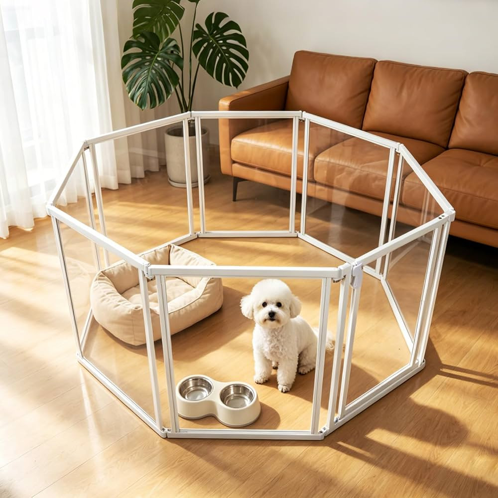 24" H Clear Dog Playpen Indoor, Acrylic Dog Cage with Door 8 Panels | Amazon (US)