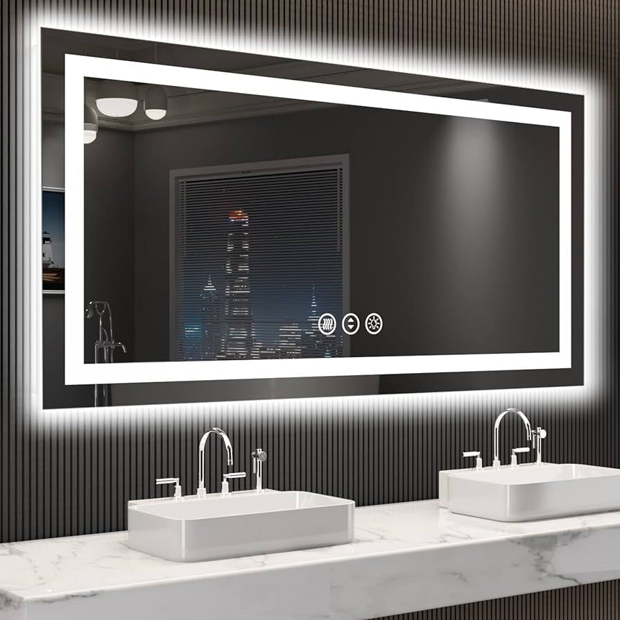 LOAAO 55X30 LED Bathroom Mirror with Lights, Anti-Fog, Dimmable, Backlit + Front Lit, Lighted Bat... | Amazon (US)
