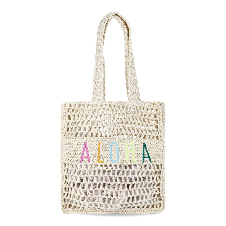 No Boundaries Women's Festival Straw Tote Bag, Natural Aloha | Walmart (US)