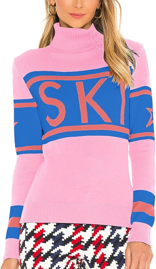 Yousify Women Turtleneck Sweater Cute Striped Color Block Sleeve Tops Casual Ski Sweaters Tight K... | Amazon (US)