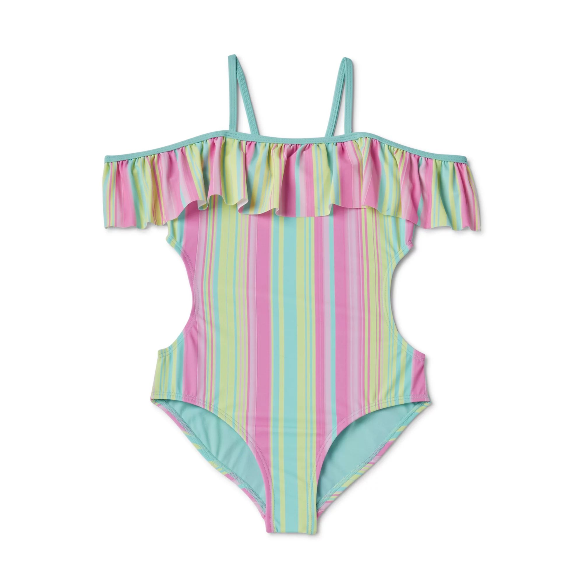 Wonder Nation Girls 4-18 & Plus Flounce Striped One-Piece Swimsuit With Upf 50+ with UPF 50+ | Walmart (US)