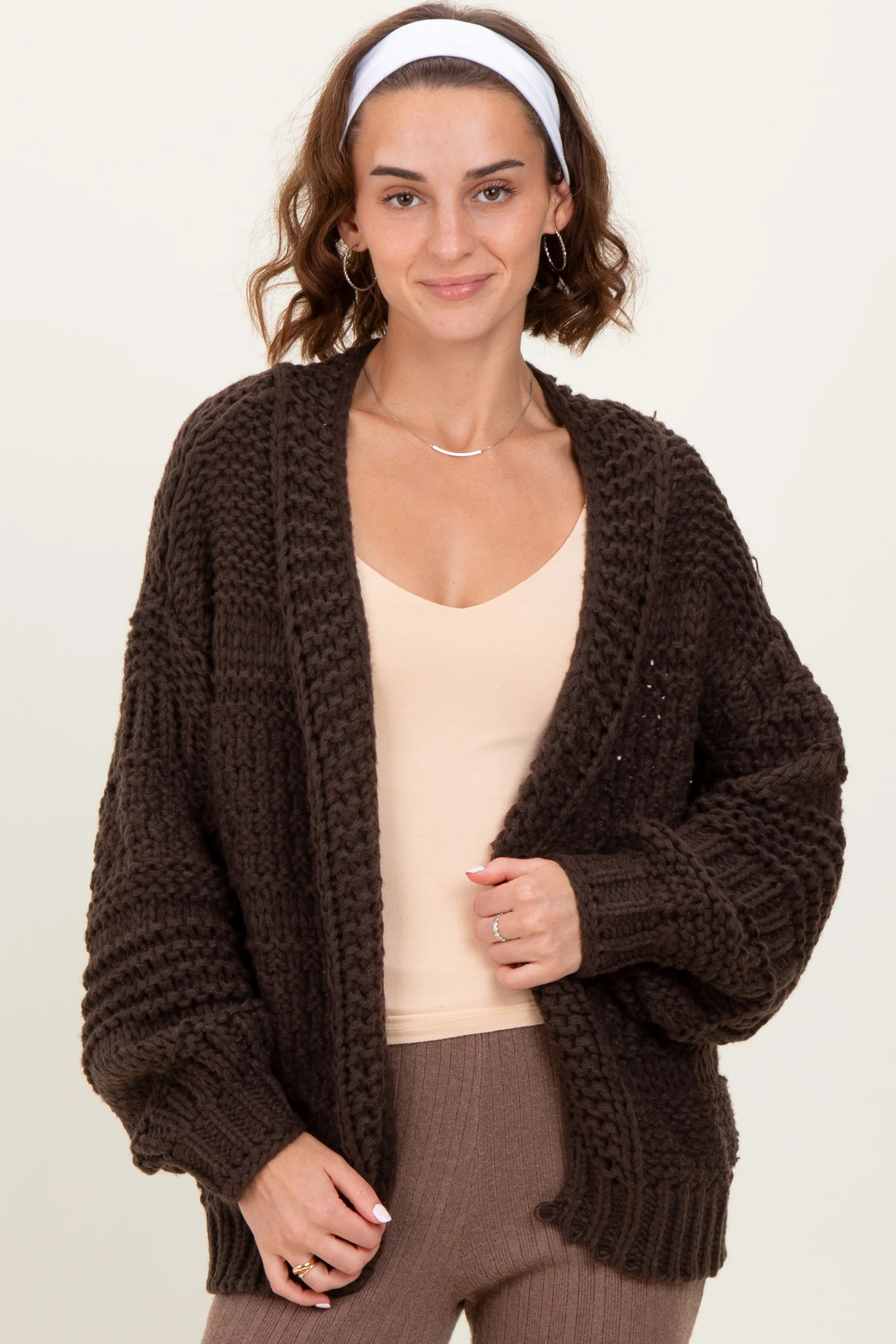 Brown Oversized Chunky Knit Cardigan | PinkBlush Maternity