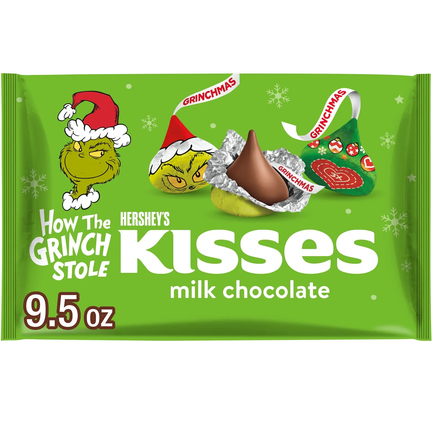 Hershey's Kisses Grinch Milk Chocolate Christmas Candy, Bag 9.5 oz | Walmart (US)