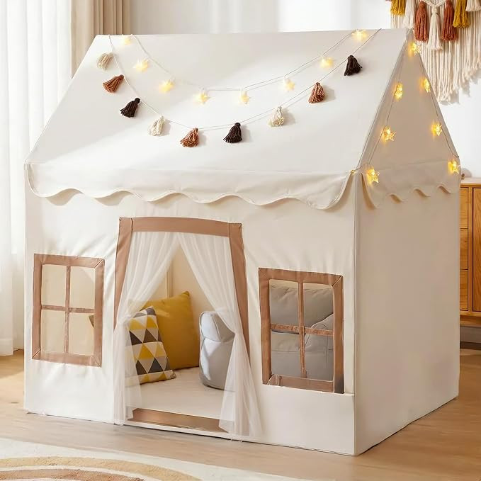 Little Dove Kids Play Tent with Mat, Star Lights, Tassel Garland, Kids Playhouse with Windows Eas... | Amazon (US)