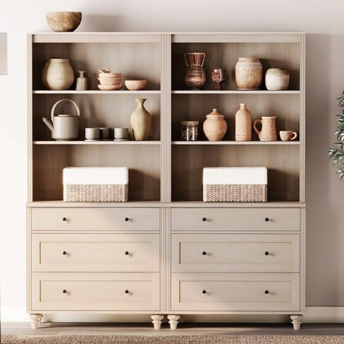 WAMPAT 3 Tier Bookshelf with 3 Drawers, 72" Tall Bookcase Large Farmhouse Display Book Case Shelf... | Amazon (US)