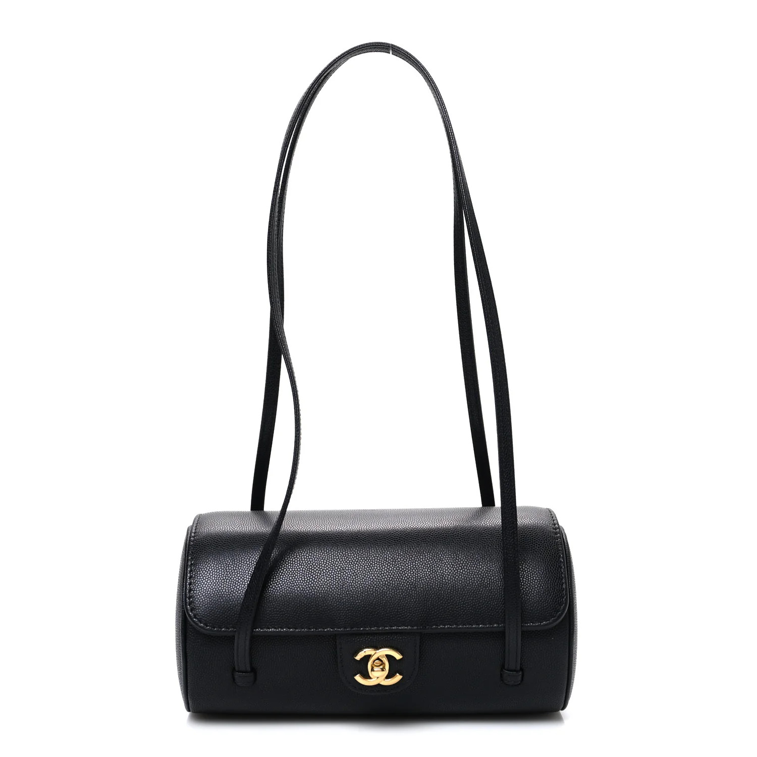 Shiny Caviar Preppy Coco Small Bowling Bag Black | FASHIONPHILE (US)